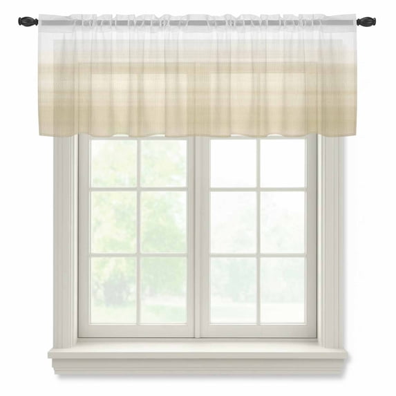 Beige White Stripes Valance Curtains for Kitchen/Living Room/Bathroom/Bedroom Window, Rod Pocket Small Topper Half Short Window Curtains Voile Sheer Scarf, Farmhouse Modern Gradient Lines 42"x18"