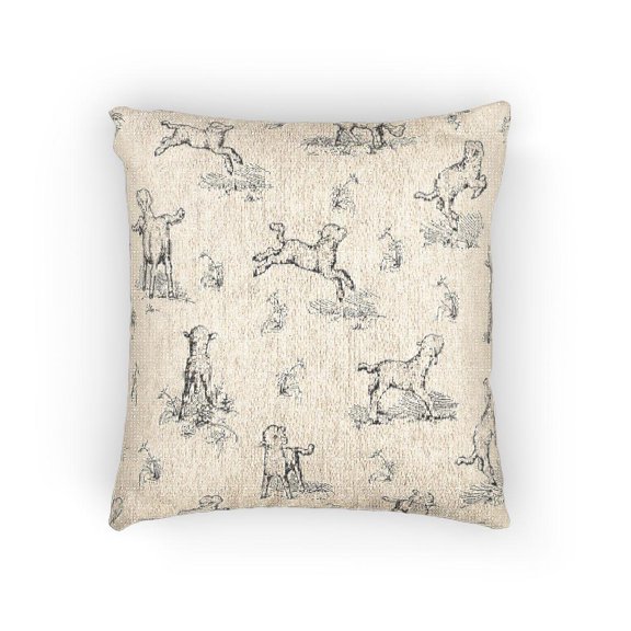 Beige, White and Charcoal Vintage Lamb Sketch Woven Pillow, 17 x 18 in, Cotton-Polyester, Farmhouse Decor