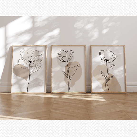 Beige Wildflower Botanical Abstract Boho Poster Set 3 Prints Set 3 , Poster Only