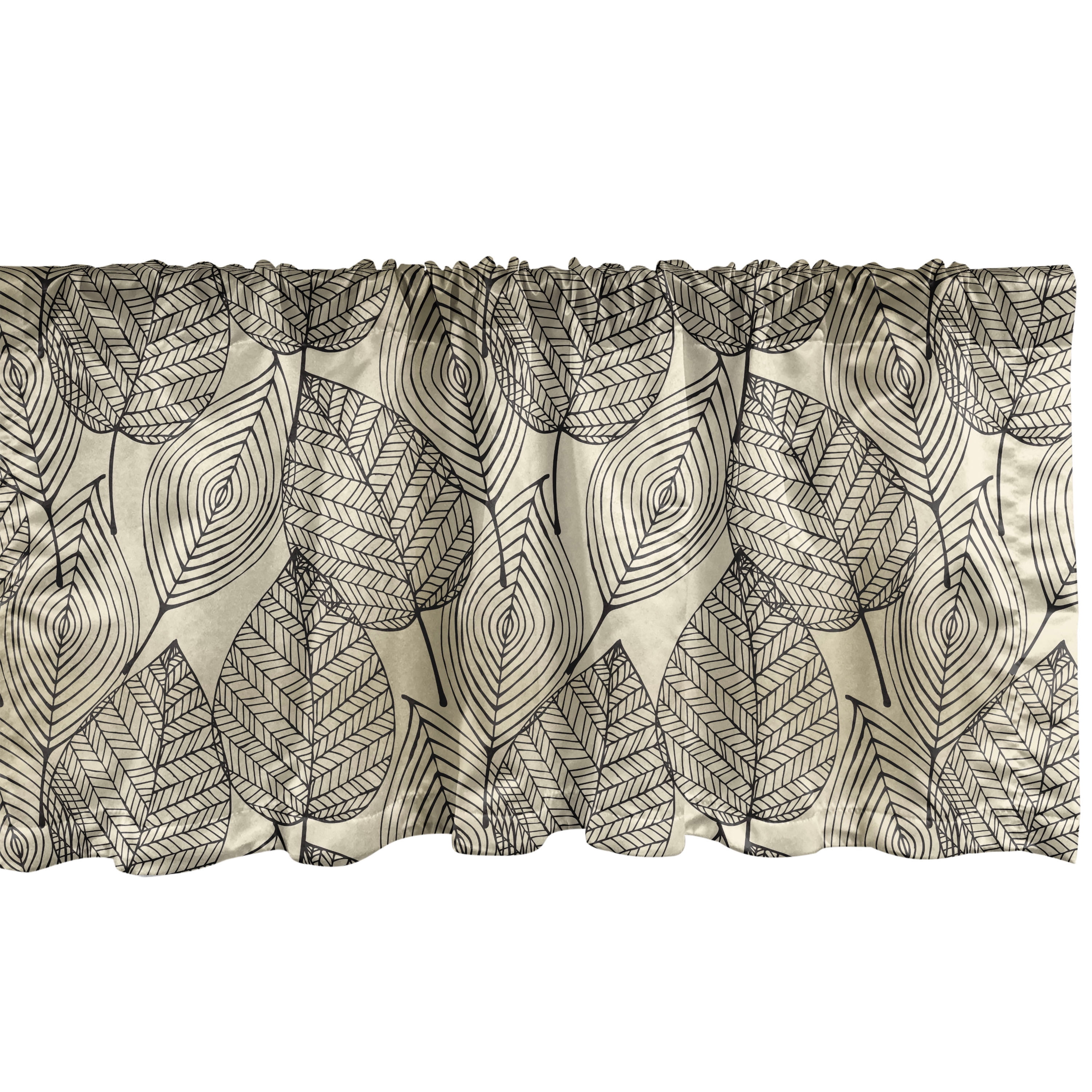 Beige Window Valance, Autumn Geometric Leaf Pattern Ornamental Foliage