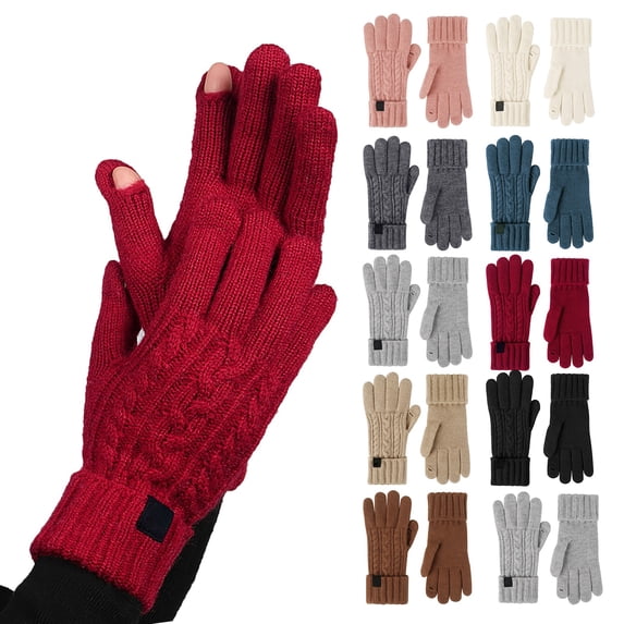 Beige Winter Gloves for Men Women Christmas Knitted Gloves Polyester Wool Warm Touchscreen Thermal Fleece Stretchy Knit Gloves for Cold Weather Winter Gifts A