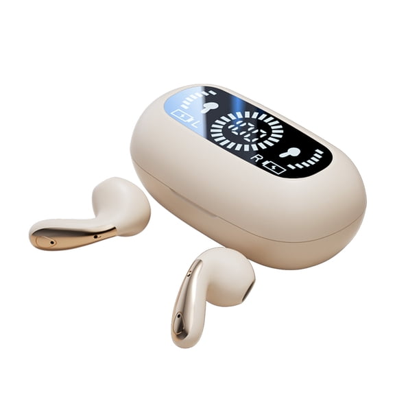 Beige Wireless Bluetooth Earbuds Half In Ear Design With Digital Display Electroplated Technology And Enhanced Audio For Immersive Listening