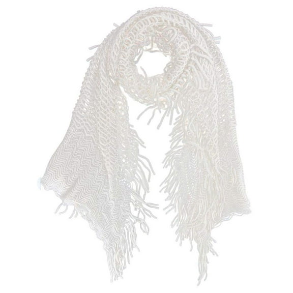 Beige Wispy Knit Winter Scarf With Fringe