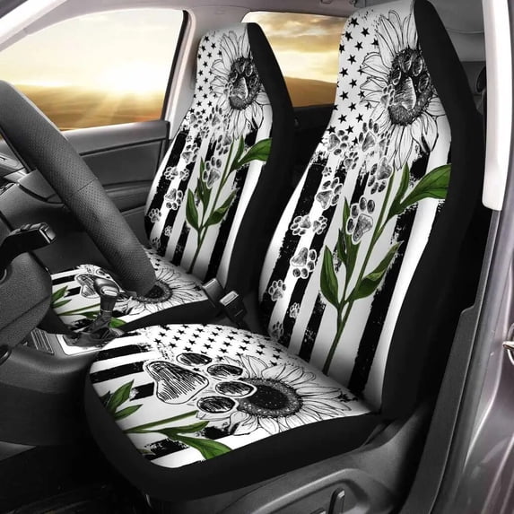 Beige With Brown Dog Love Pattern With Paw Prints Bones Hearts Car Seat Covers Pack of 2 Universal Front Seat Protective Cover