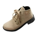 thumbnail image 1 of Beige Women Boots With Belt Buckle Detail Chunky Heel Thick Sole Comfortable Walking Shoes For Everyday Use, 1 of 7