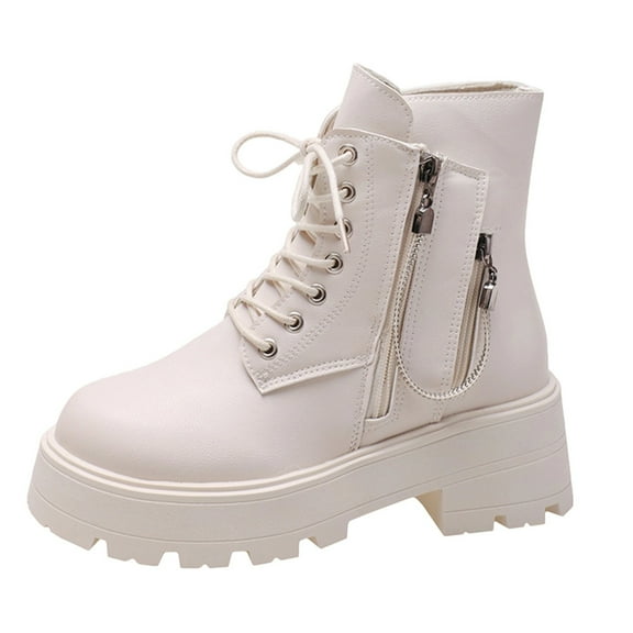 Beige Women Boots With Platform Sole Comfortable For Height Boost