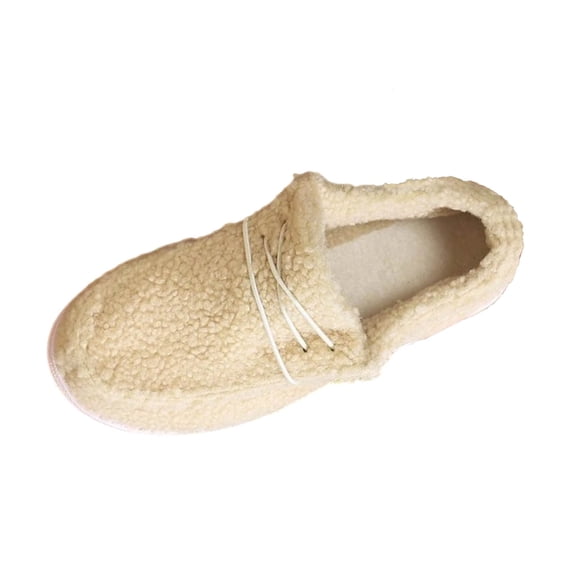 Beige Womens Casual Flat Shoes Winter Warm Lined Thick Sole Comfortable Non-Slip Indoor Outdoor Fleece Booties