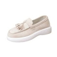 thumbnail image 1 of Beige Women Chic Loafers With Tassel Round Toe One-Foot Flat Shoes For Casual Outdoor Indoor, 1 of 8