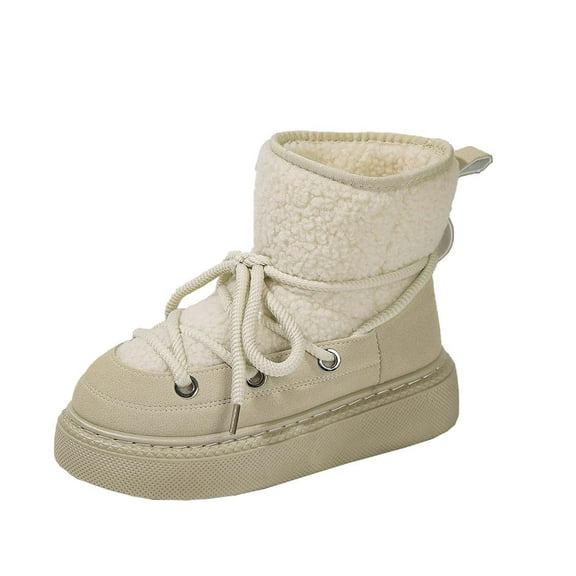Beige Women Insulated Snow Boots With Thick Sole And Soft Velvet Interior For Winter Warmth High Top Ankle Support Casual Style