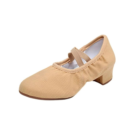 Beige Women Latin Dance Shoes With Rubber Soles For Teachers Plus Size With Mid Heel For Autumn And Winter Comfort Shoes Ideal For Casual Use