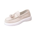 thumbnail image 1 of Beige Women'S Casual Loafers Flat Shoes Non-Slip Comfortable Walking Shoes Solid Color Tassel Round Toe One-Foot Outdoor Indoor 0.86Lbs Size 37, 1 of 8