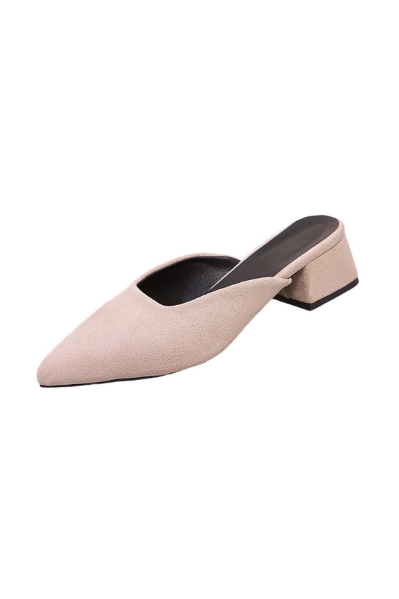 Beige Women’S Casual Low Heel Slippers Pointed Toe Solid Color One Kick Sandals Plus
