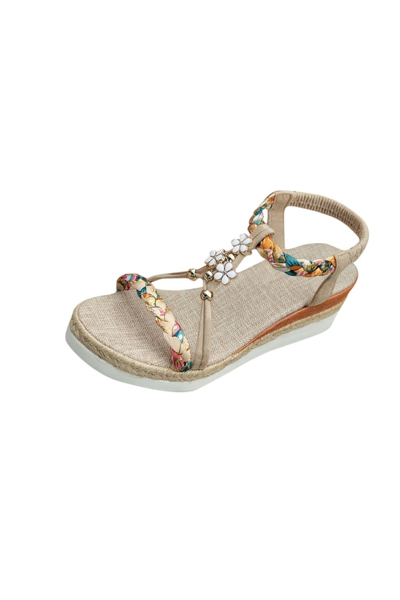 Beige Women'S Comfortable Sandals, Pu For Summer Vacation Style And Daily Comfort