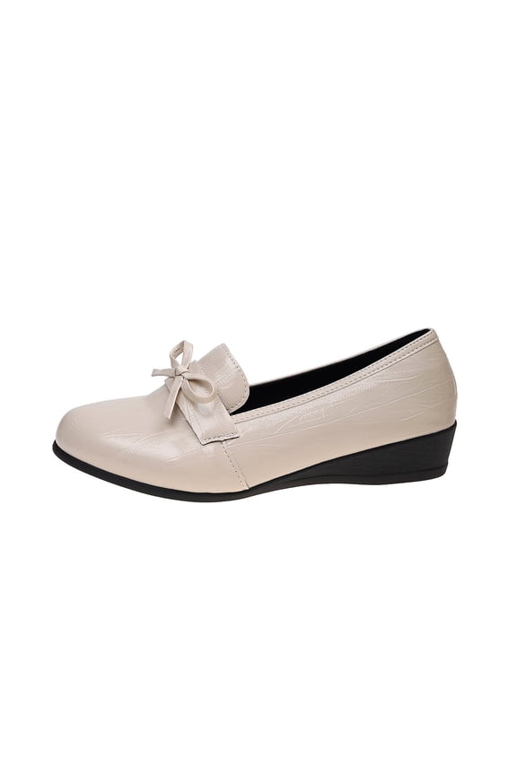 Beige Women'S Comfortable Wedge Shoes With Bow Detail And Supportive Design For Daily Use