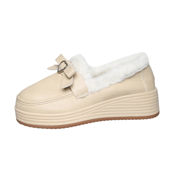 Beige Women'S Fashion Loafers With Fleece Lining For Warmth And Versatile Wear In Cold Weather