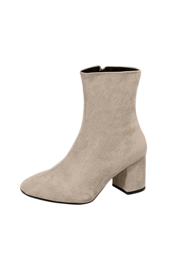 Beige Women'S Fashionable Casual Versatile Cool Winter Suede Pointed Toe Chunky Heel Solid Color Ankle Boots Short Booties Comfortable 1.04 Lbs