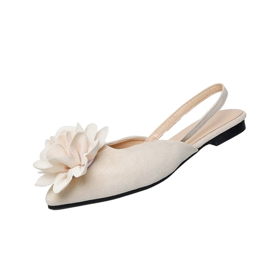 Beige Women’S Fashionable Pointed-Toe Flats Featuring Floral Details Closed Toe Design Perfect For Office Wear