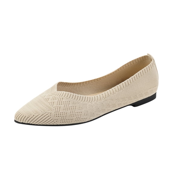 Beige Women'S Flats Low Heel Breathable Knitted Upper Lightweight Comfortable Footwear Suitable For Daily Walking And Casual Outdoor Activities Size 36
