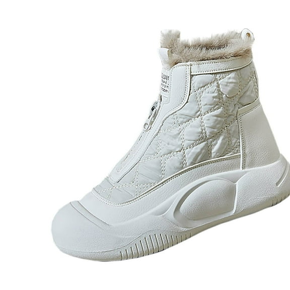 Beige Women'S High-Top Winter Boots With Plush Lining, Thick Sole For Comfort, Ideal For Cold Weather And Casual Wear