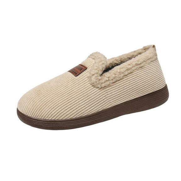 Beige Women'S House Shoes Warm Fleece Lined Solid Color Round Toe Slip-On Flat Heel Comfortable Soft Plush Indoor Outdoor Winter Casual Footwear Size 36