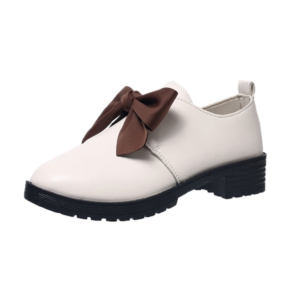 Beige Women'S Mary Shoes Bow Decor Mid Heel Solid Color Comfortable Casual Leather Footwear Soft Sole For Daily Walking Office Wear Size 36
