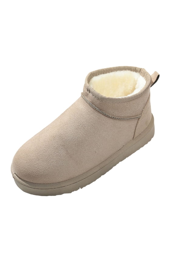 Beige Women S Plush Warm Ankle Length Snow Boots Featuring Round Toe Design And Thick Bottom For Casual Use In All Seasons