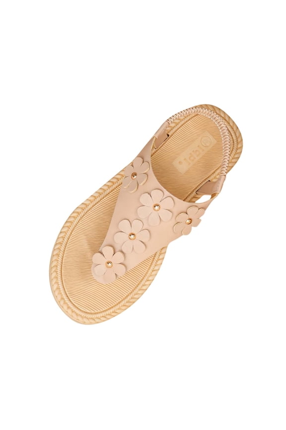 Beige Women'S Sandals Flip Flops Casual Outdoor Summer Slide Shoes Round Toe Flat Beach Pool Wear Lightweight Comfortable Footbed Size 36 Weight 0.22 Lb