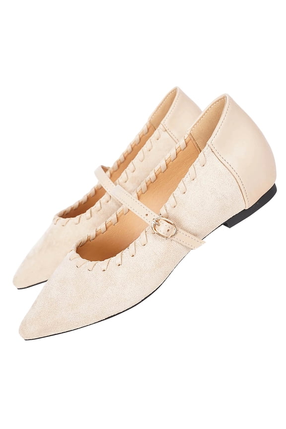 Beige Women'S Shoes Pointed Toe Buckle Comfortable Lightweight Breathable Flexible Outsole Slip On For Everyday Casual Spring Summer Size 36