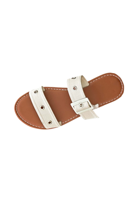 Beige Women'S Summer Buckle One-Line Open Toe Slippers, Pvc Construction Slippers, Fashionable Durable For Casual Beach Wear