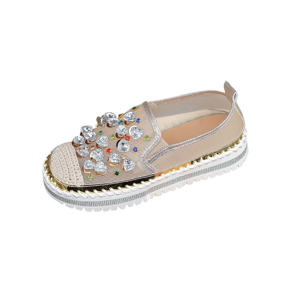 Beige Women'S Summer Mesh Shoes Casual Rhinestone Woven Fisherman Slip On Round Toe Breathable Pu