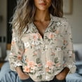 thumbnail image 1 of Beige Women Shirts, Womens Linen Button Down Shirts Floral Printed V Neck Long Sleeve Blouse Collared Boho Shirt Casual Tops With Pocket,Women Shirts L, 1 of 5