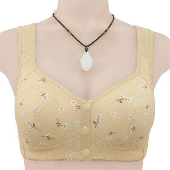 Beige Women's Bra, Daisy Bras For Older Women 2024 Summer Breathable Front On Bra Full Support Wide Back No Underwire Everyday Bra,Women's Bra 54