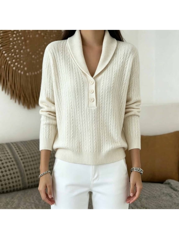 Beige Women's Oversized Long Sleeve Pullover Sweaters Crew Neck Neck Button Soft Lightweight Long Sleeve Sweater, Basic Knit Pullover for Casual Daily Wear, Business, Travel and Everyday Layering XL