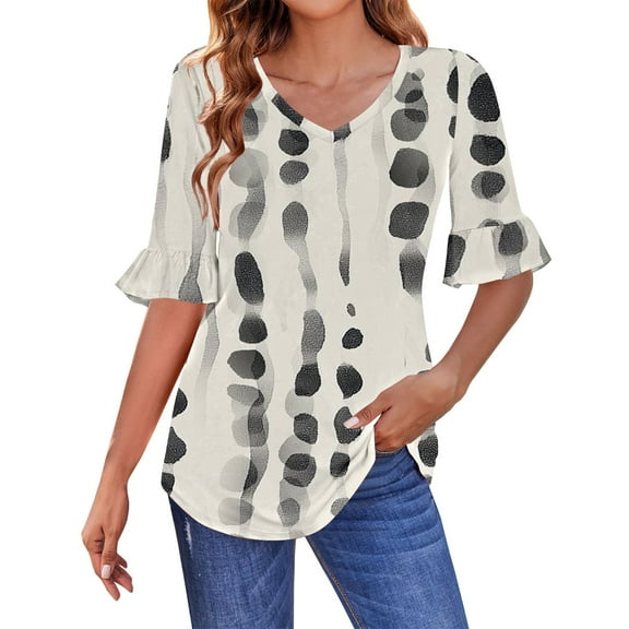 Beige Womens Blouses 3/4 Length Sleeves Womens Tops Blouses for Women Casual Tops Trendy Shirts Spring Clothes 2025 Ladies Tops and Blouses