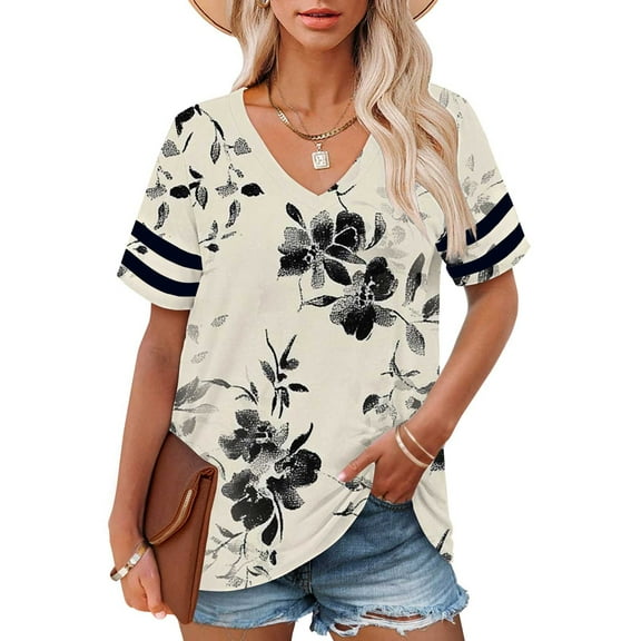 Beige Womens Blouses Plus Size V Neck T Shirts Women Short Sleeve Tops Casual Summer Tshirts Loose Fit Tee Ladies Tops and Blouses