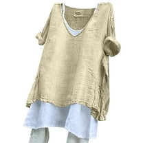 Beige Tshirts for Women'S Solid Color Loose Plus Size Short Sleeve Texture Dress Shirt Womens Shirts
