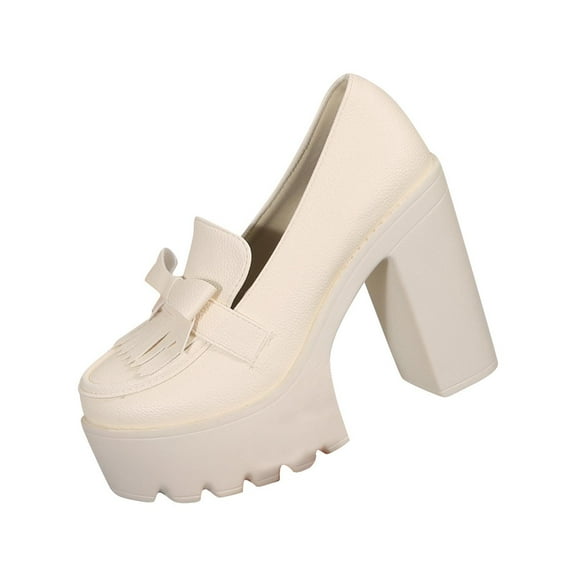 Beige Womens Casual Thick Bottom Deep Mouth Leather Shoes For Summer Season With Lightweight Materials