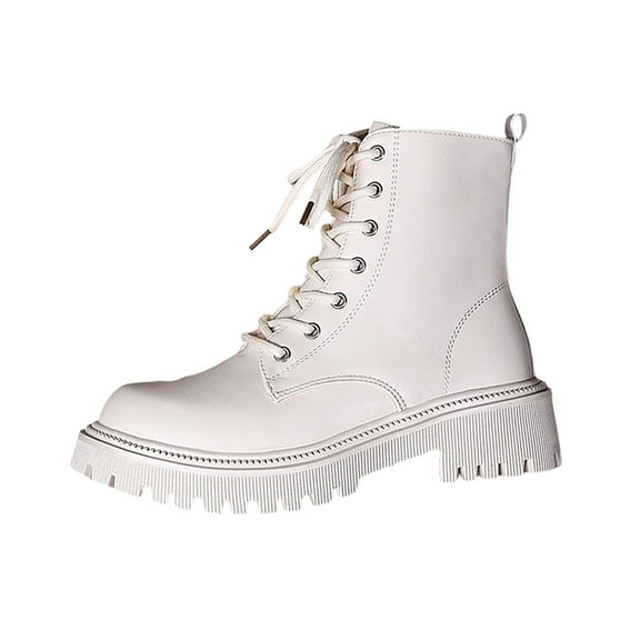 Beige Womens Comfortable Boots With Lace-Up And Side Zipper For Casual Wear And Versatile Styling