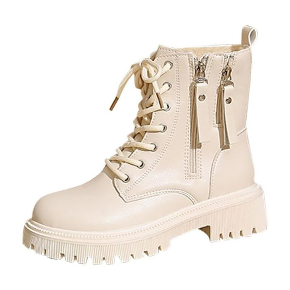 Beige Womens Comfortable Boots With Plush Lining And Lace-Up For Winter Outings And Daily Use