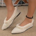 thumbnail image 1 of Beige Womens Cotton Boots Winter Fleece Lining Solid Color Pointed Toe Soft Fleece Collar Slip On Flat Sole Lightweight Daily Wear Size 36, 1 of 4