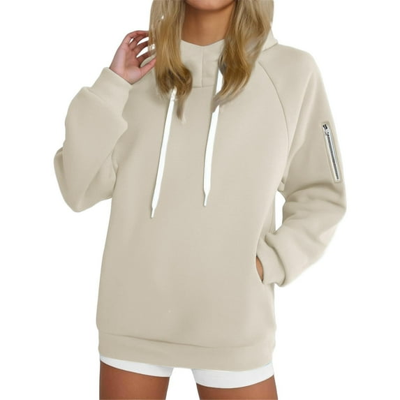 Beige Womens Crewneck Outfits Sweatshirt for Women Long Sleeve Brunch Plain Winter Fall 2025 Clothing S