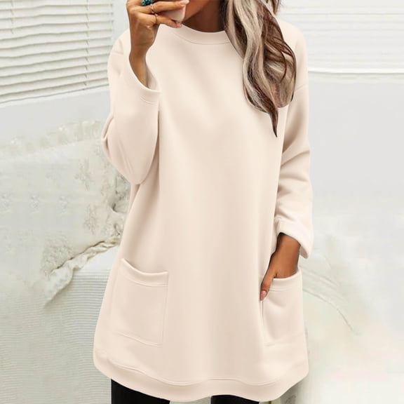 Beige Womens Fall Tops Sweatshirts for Women Comfort Hoodie for Anxiety Long Sleeve Winter Shirts Round Neck Casual Warm Cute Long Tops Sweaters for Women