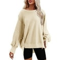 thumbnail image 1 of Beige Womens Fall Tops Womens Oversized Crewneck Solid Color Sweatshirt Side Slit Long Sleeve Pullover Slouchy Fit Tops Sweaters for Women, 1 of 6