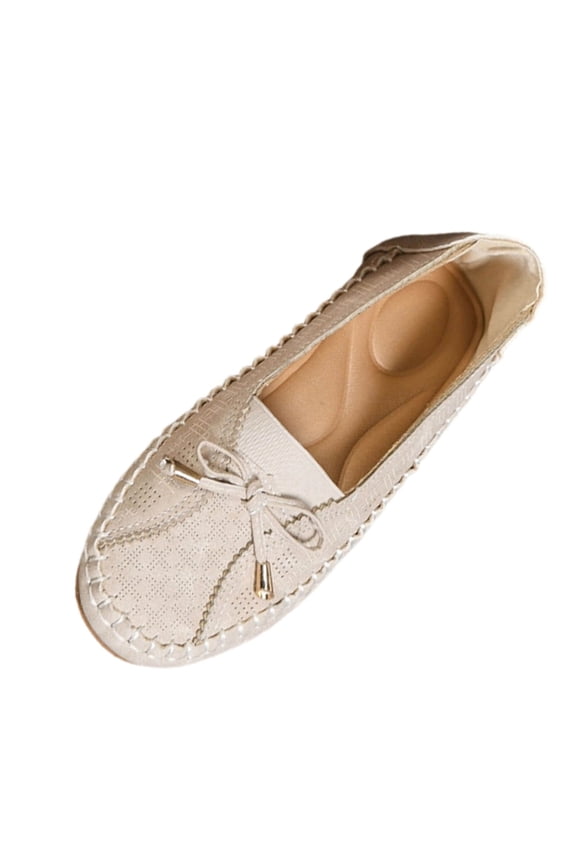 Beige Womens Fashion Casual Solid Color Low Heel Round Toe Elastic Flat Bottom Loafers Versatile Pu Slip Ons For Walking