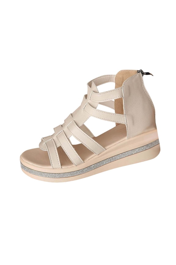 Beige Womens Fashion Casual Spring Summer Roman Style Wedge Sandals Thick Sole Comfortable Outdoor Slip On Shoes