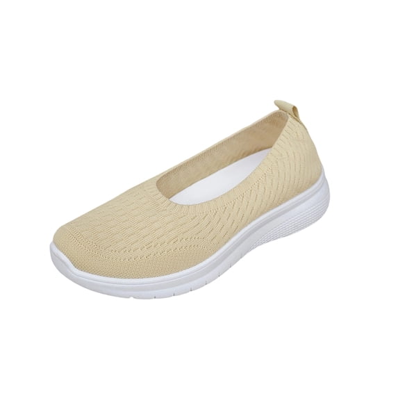 Beige Womens Knit Slip-On Shoes Comfortable And Casual Lightweight Summer Style Low-Top Design Soft Sole For Easy Wear Thick Sole Construction Size 36