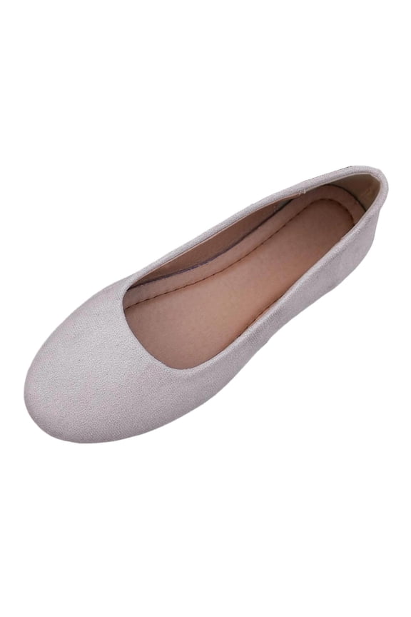 Beige Womens Loafers Round Toe Slip On Flocked Fabric Casual Flats for Leisure Outdoor Versatile Style Size 3.5