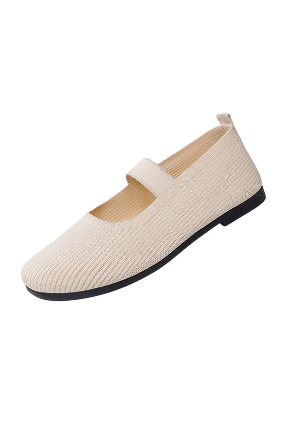 Beige Womens Low Cut Flat Shoes Breathable Soft Sole Mary Jane Style Slip On Cushioned Insole Non Slip Outsole Lightweight Comfortable Everyday Size 37