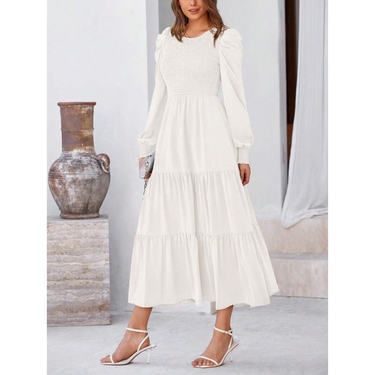 beige puffy dress Puff Sleeve Beige Floral Dress L