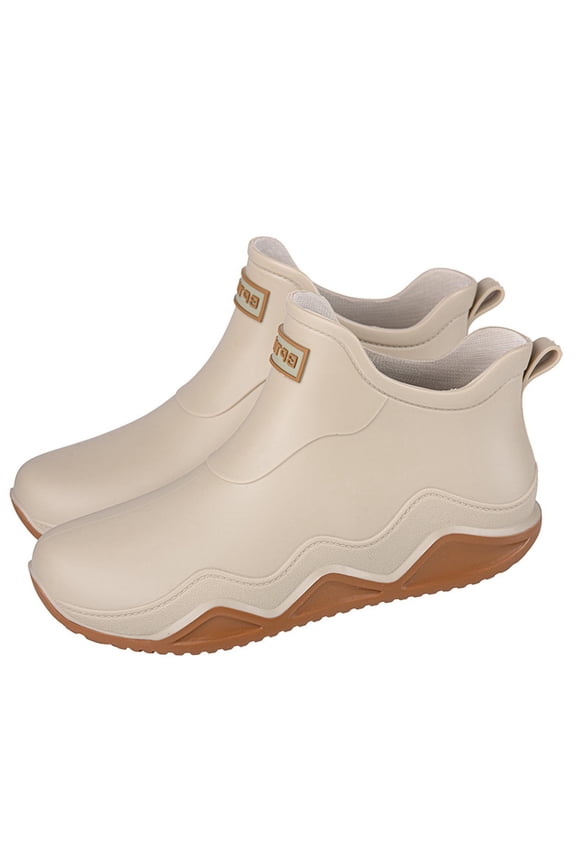 Beige Womens Rain Boots Water Shoes Low Top Rubber Sole Casual Outdoor Indoor Non Slip Comfortable Shoes With Letter Design For Everyday Wear Size 40